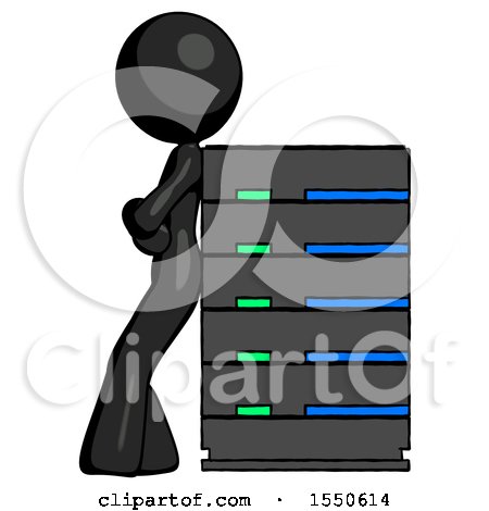 Black Design Mascot Woman Resting Against Server Rack by Leo Blanchette