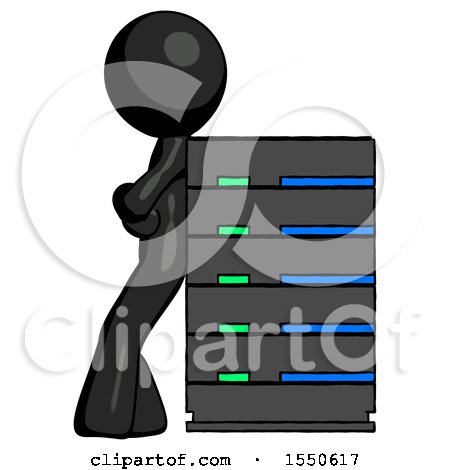 Black Design Mascot Man Resting Against Server Rack by Leo Blanchette