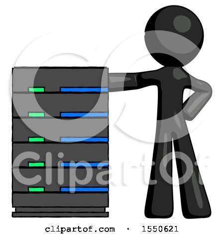 Black Design Mascot Man with Server Rack Leaning Confidently Against It by Leo Blanchette