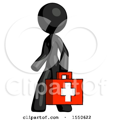 Black Design Mascot Woman Walking with Medical Aid Briefcase to Left by Leo Blanchette