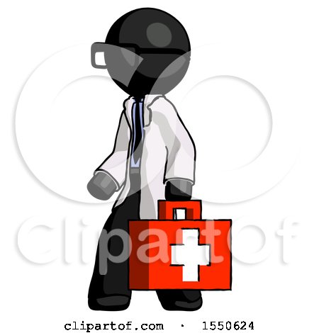 Black Doctor Scientist Man Walking with Medical Aid Briefcase to Left by Leo Blanchette