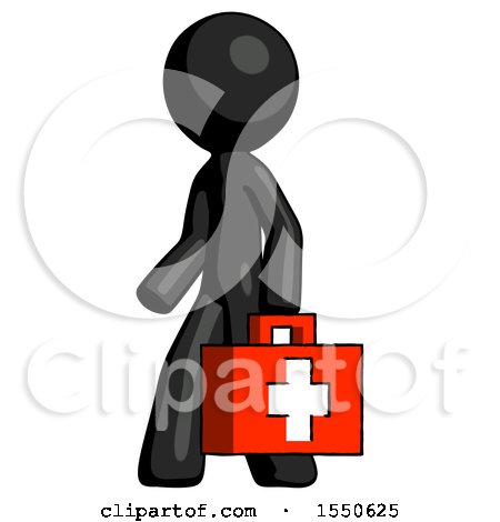 Black Design Mascot Man Walking with Medical Aid Briefcase to Left by Leo Blanchette