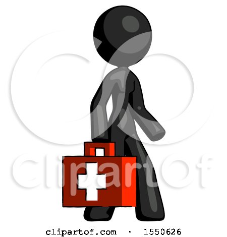 Black Design Mascot Woman Walking with Medical Aid Briefcase to Right by Leo Blanchette