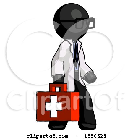 Black Doctor Scientist Man Walking with Medical Aid Briefcase to Right by Leo Blanchette