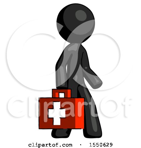 Black Design Mascot Man Walking with Medical Aid Briefcase to Right by Leo Blanchette