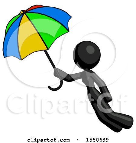 Black Design Mascot Woman Flying with Rainbow Colored Umbrella by Leo Blanchette