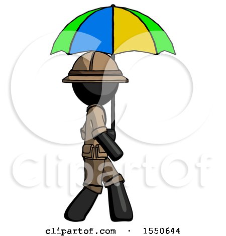 Black Explorer Ranger Man Walking with Colored Umbrella by Leo Blanchette