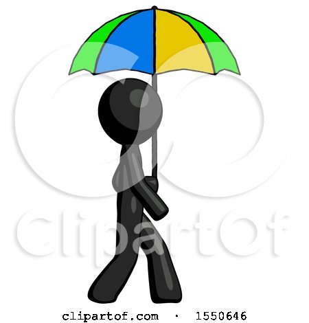 Black Design Mascot Man Walking with Colored Umbrella by Leo Blanchette