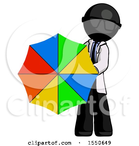 Black Doctor Scientist Man Holding Rainbow Umbrella out to Viewer by Leo Blanchette