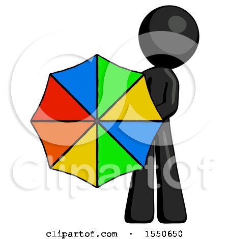 Black Design Mascot Man Holding Rainbow Umbrella out to Viewer by Leo Blanchette