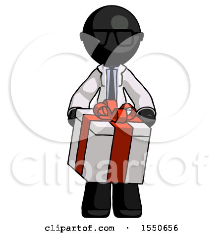 Black Doctor Scientist Man Gifting Present with Large Bow Front View by Leo Blanchette