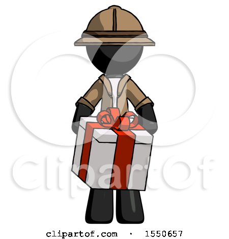 Black Explorer Ranger Man Gifting Present with Large Bow Front View by Leo Blanchette