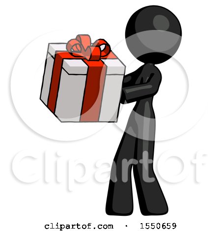 Black Design Mascot Woman Presenting a Present with Large Red Bow on It by Leo Blanchette