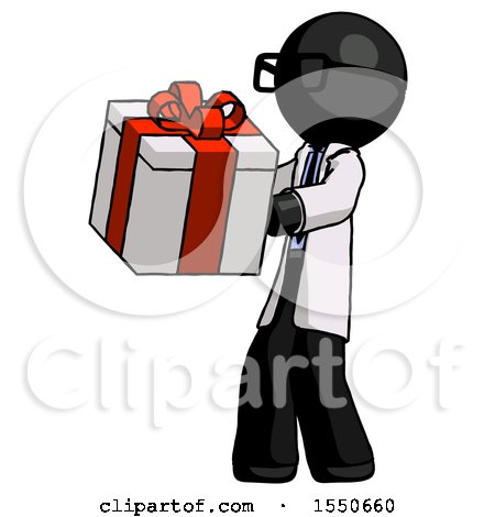 Black Doctor Scientist Man Presenting a Present with Large Red Bow on It by Leo Blanchette