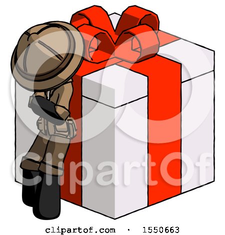 Black Explorer Ranger Man Leaning on Gift with Red Bow Angle View by Leo Blanchette