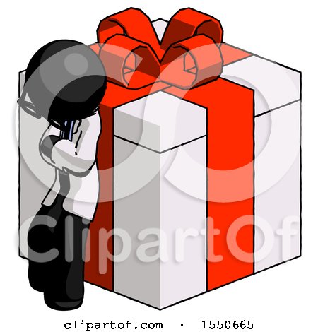 Black Doctor Scientist Man Leaning on Gift with Red Bow Angle View by Leo Blanchette