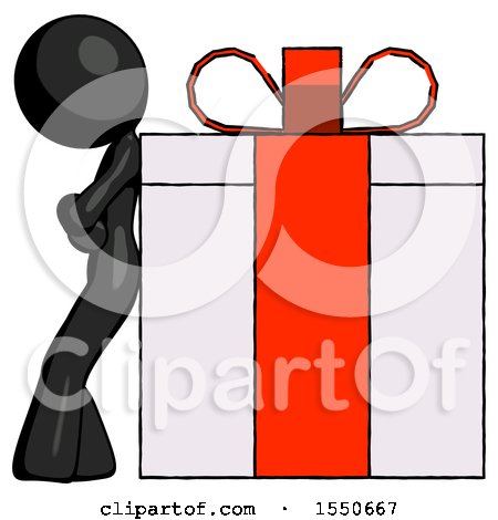 Black Design Mascot Woman Gift Concept - Leaning Against Large Present by Leo Blanchette