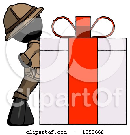 Black Explorer Ranger Man Gift Concept - Leaning Against Large Present by Leo Blanchette