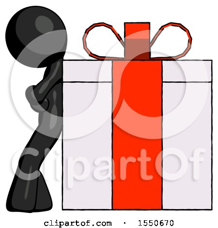 Black Design Mascot Man Gift Concept - Leaning Against Large Present by Leo Blanchette