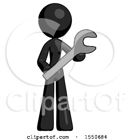 Black Design Mascot Woman Holding Large Wrench with Both Hands by Leo Blanchette