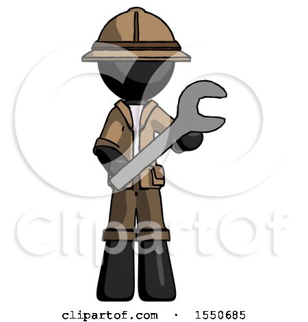 Black Explorer Ranger Man Holding Large Wrench with Both Hands by Leo Blanchette