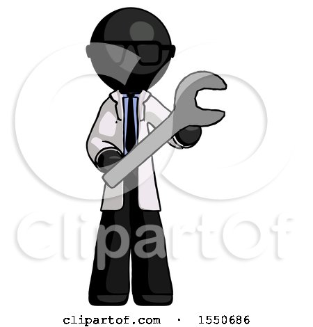 Black Doctor Scientist Man Holding Large Wrench with Both Hands by Leo Blanchette