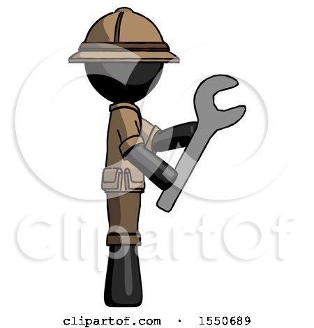 Black Explorer Ranger Man Using Wrench Adjusting Something to Right by Leo Blanchette