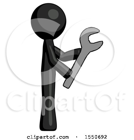Black Design Mascot Man Using Wrench Adjusting Something to Right by Leo Blanchette