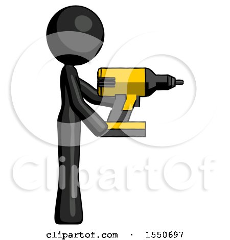 Black Design Mascot Woman Using Drill Drilling Something on Right Side by Leo Blanchette