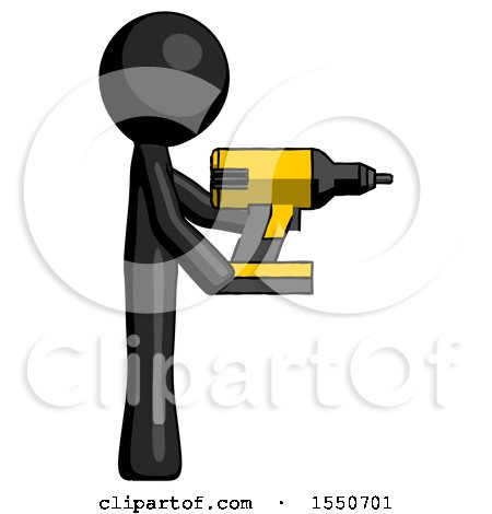 Black Design Mascot Man Using Drill Drilling Something on Right Side by Leo Blanchette