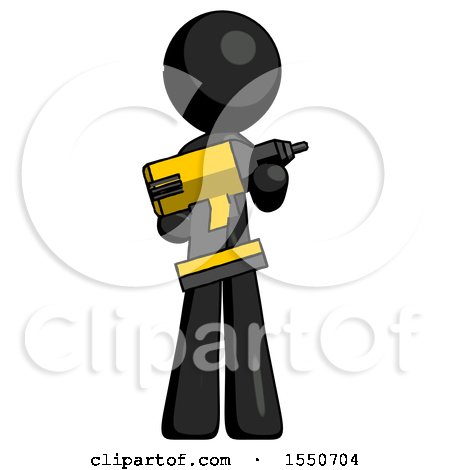 Black Design Mascot Man Holding Large Drill by Leo Blanchette