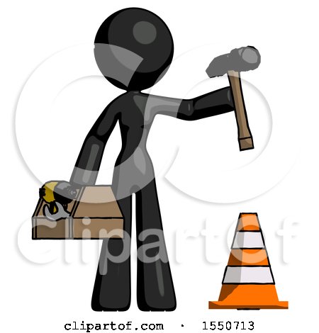 Black Design Mascot Woman Under Construction Concept, Traffic Cone and Tools by Leo Blanchette