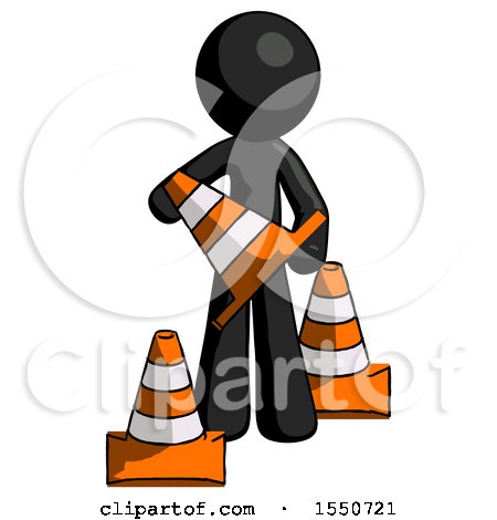 Black Design Mascot Man Holding a Traffic Cone by Leo Blanchette