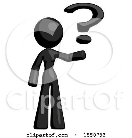 Black Design Mascot Woman Holding Question Mark to Right by Leo Blanchette