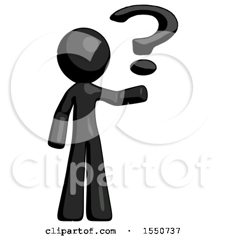 Black Design Mascot Man Holding Question Mark to Right by Leo Blanchette