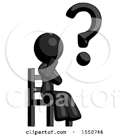 Black Design Mascot Woman Question Mark Concept, Sitting on Chair Thinking by Leo Blanchette