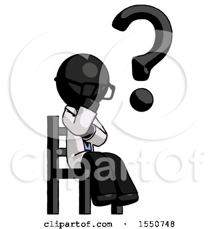 Black Doctor Scientist Man Question Mark Concept, Sitting on Chair Thinking by Leo Blanchette