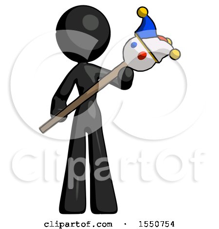 Black Design Mascot Woman Holding Jester Diagonally by Leo Blanchette