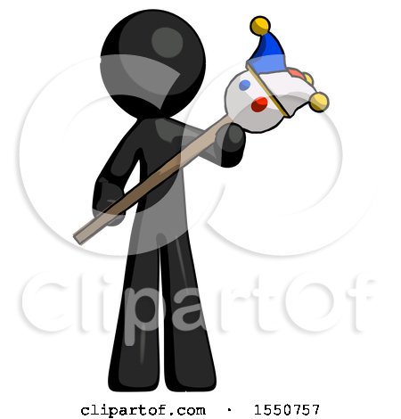 Black Design Mascot Man Holding Jester Diagonally by Leo Blanchette