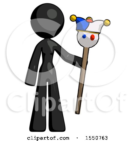 Black Design Mascot Woman Holding Jester Staff by Leo Blanchette