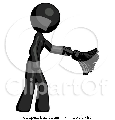 Black Design Mascot Woman Dusting with Feather Duster Downwards by Leo Blanchette