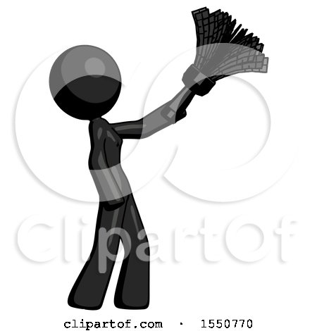 Black Design Mascot Woman Dusting with Feather Duster Upwards by Leo Blanchette