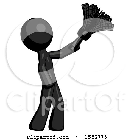 Black Design Mascot Man Dusting with Feather Duster Upwards by Leo Blanchette