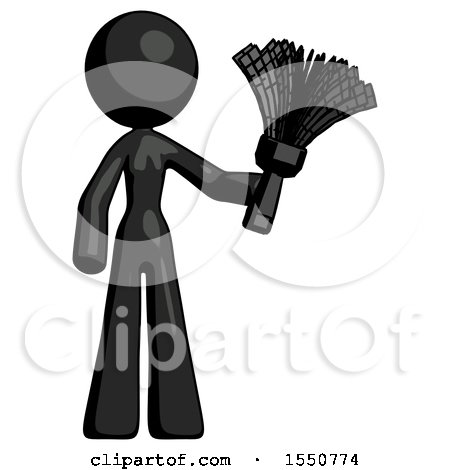 Black Design Mascot Woman Holding Feather Duster Facing Forward by Leo Blanchette