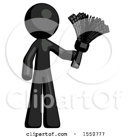 Black Design Mascot Man Holding Feather Duster Facing Forward by Leo Blanchette