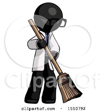 Black Doctor Scientist Man Sweeping Area with Broom by Leo Blanchette