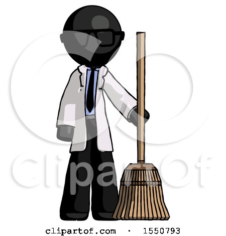 Black Doctor Scientist Man Standing with Broom Cleaning Services by Leo Blanchette