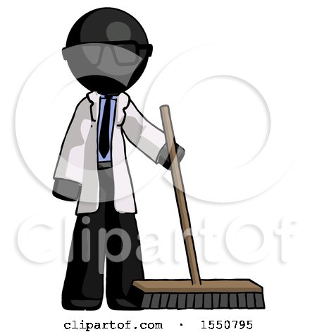 Black Doctor Scientist Man Standing with Industrial Broom by Leo Blanchette