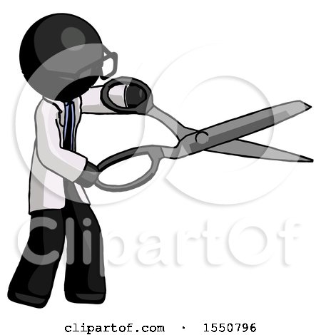 Black Doctor Scientist Man Holding Giant Scissors Cutting out Something by Leo Blanchette