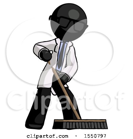 Black Doctor Scientist Man Cleaning Services Janitor Sweeping Floor with Push Broom by Leo Blanchette